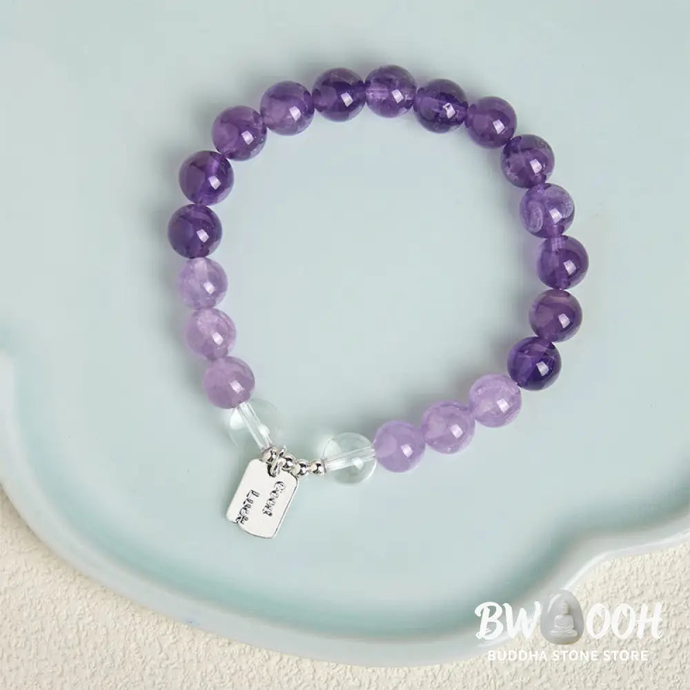 Buddha Stones Amethyst Rose Quartz Strawberry Quartz Good Luck Charm Bracelet - Bracelet