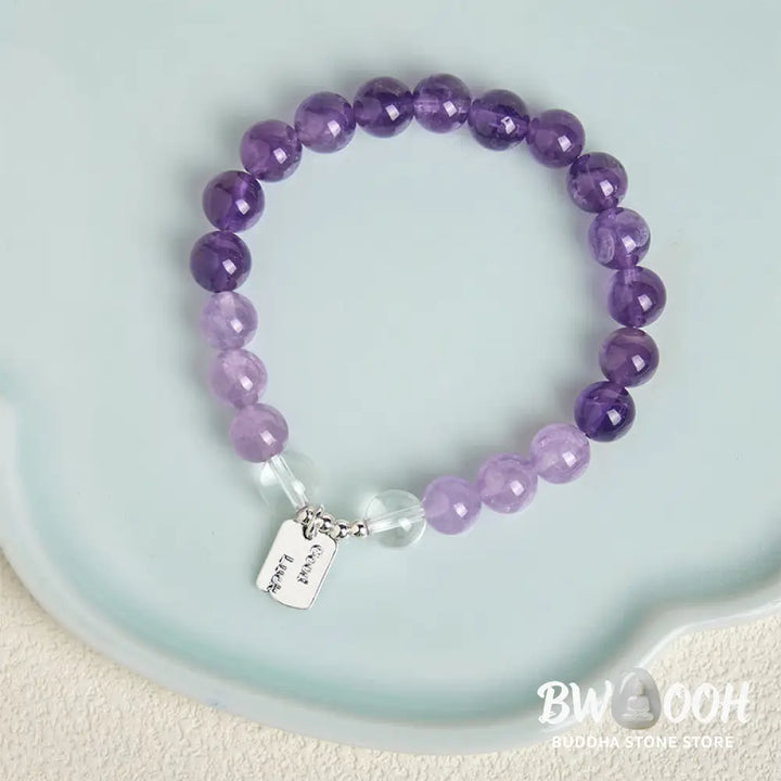 Buddha Stones Amethyst Rose Quartz Strawberry Quartz Good Luck Charm Bracelet - Bracelet