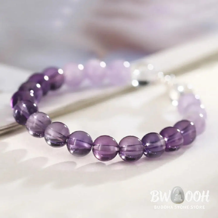 Buddha Stones Amethyst Rose Quartz Strawberry Quartz Good Luck Charm Bracelet - Bracelet