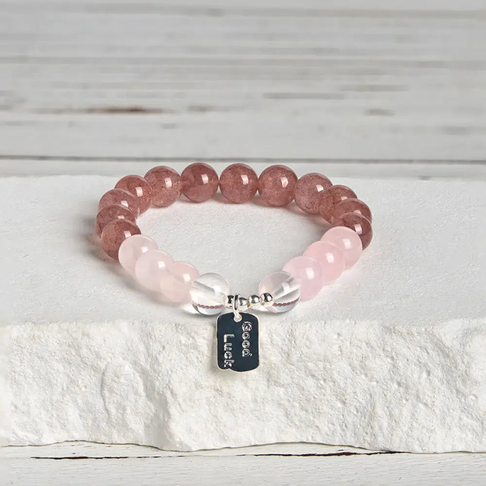 Buddha Stones Amethyst Rose Quartz Strawberry Quartz Good Luck Charm Bracelet - Rose Quartz &amp; Rose Quartz(Wrist