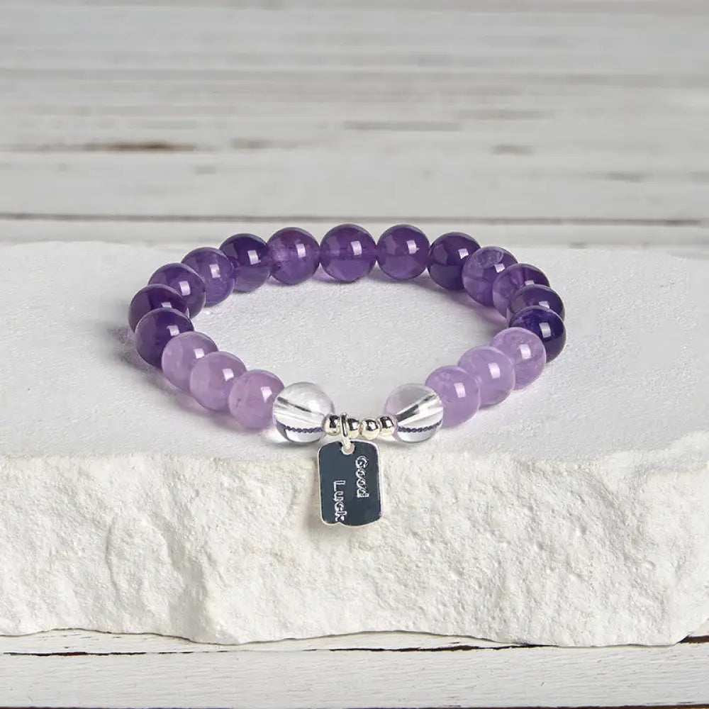Buddha Stones Amethyst Rose Quartz Strawberry Quartz Good Luck Charm Bracelet - Amethyst(Wrist Circumference:15-17cm)