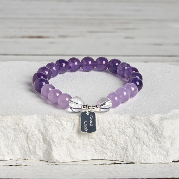 Buddha Stones Amethyst Rose Quartz Strawberry Quartz Good Luck Charm Bracelet - Amethyst(Wrist Circumference:15-17cm)