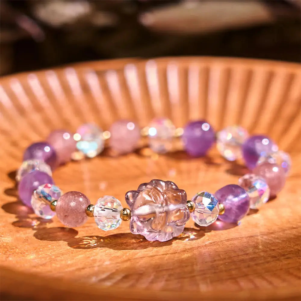 BWOOOH Amethyst Strawberry Quartz White Crystal Nine Tailed Fox Meditation Bracelet - BWOOOH - Amethyst