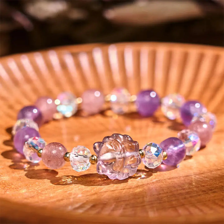 BWOOOH Amethyst Strawberry Quartz White Crystal Nine Tailed Fox Meditation Bracelet - BWOOOH - Amethyst