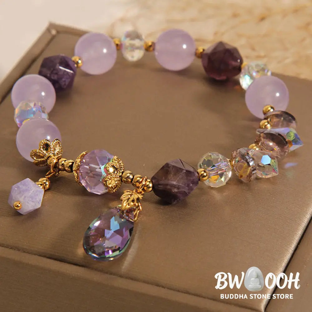 Buddha Stones Amethyst White Crystal Drop Meditation Bracelet - BWOOOH - Amethyst White Crystal(Wrist Circumference: