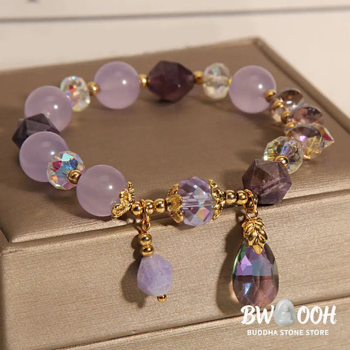 Buddha Stones Amethyst White Crystal Drop Meditation Bracelet - BWOOOH - Amethyst White Crystal(Wrist Circumference: