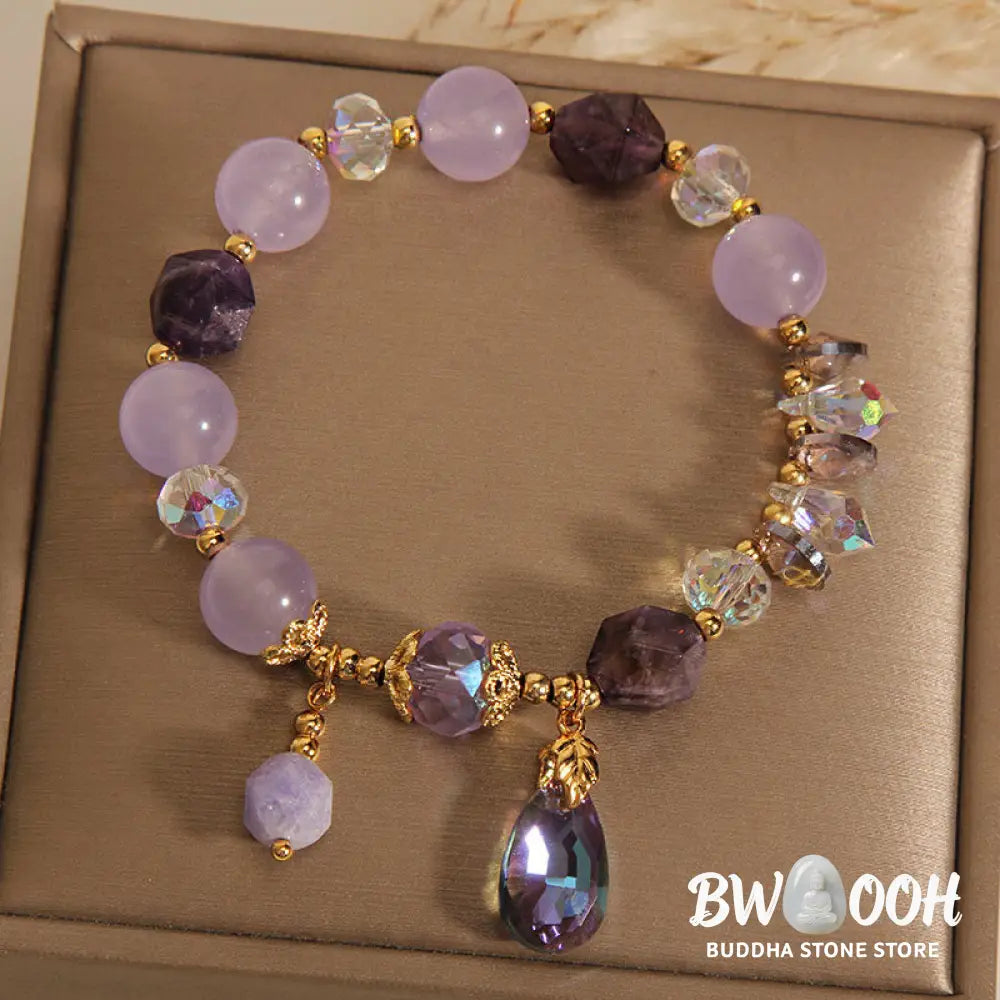 Buddha Stones Amethyst White Crystal Drop Meditation Bracelet - BWOOOH - Amethyst White Crystal(Wrist Circumference: