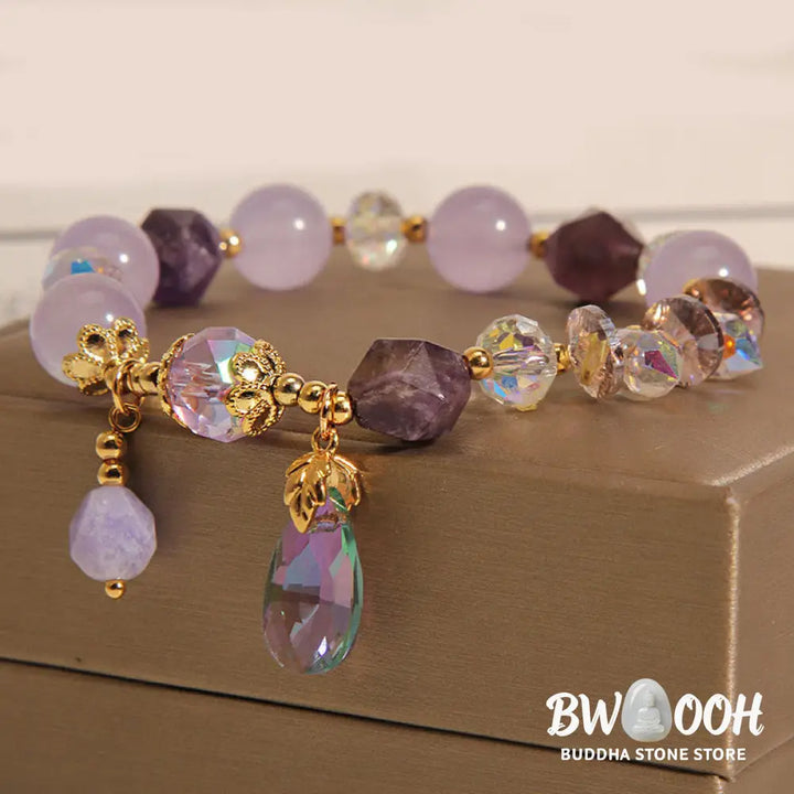 Buddha Stones Amethyst White Crystal Drop Meditation Bracelet - BWOOOH - Amethyst White Crystal(Wrist Circumference: