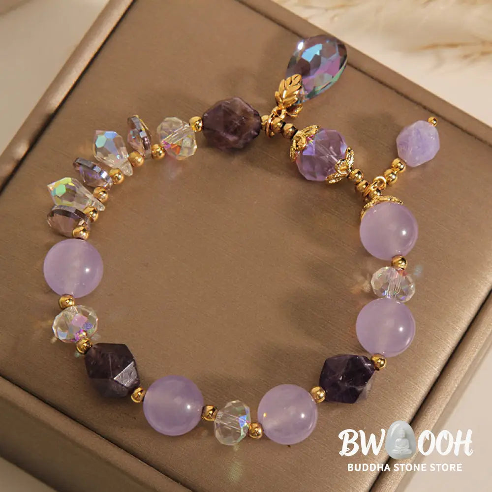 Buddha Stones Amethyst White Crystal Drop Meditation Bracelet - BWOOOH - Amethyst White Crystal(Wrist Circumference: