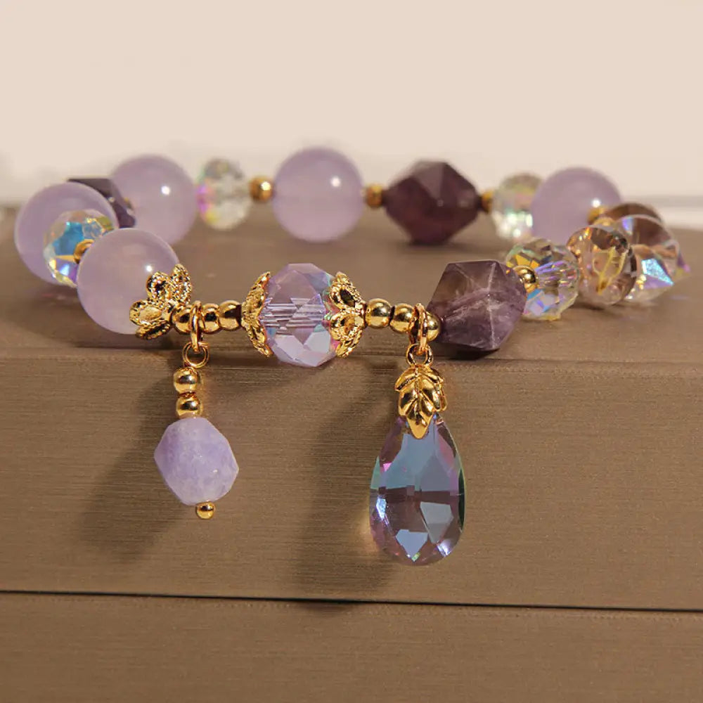 BWOOOH Amethyst White Crystal Drop Meditation Bracelet - BWOOOH - Amethyst White Crystal(Wrist Circumference: