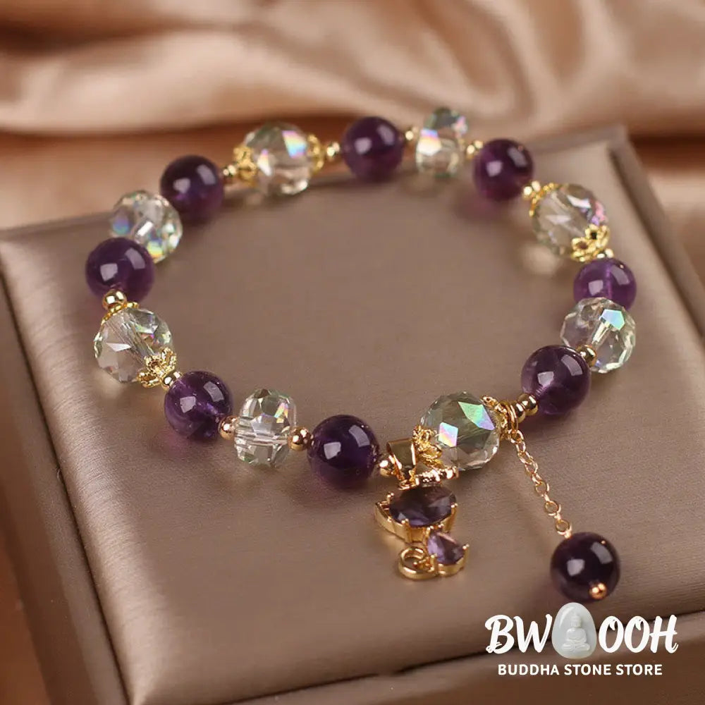 Buddha Stones Amethyst White Crystal Fox Meditation Bracelet - BWOOOH - Amethyst White Crystal(Wrist Circumference: