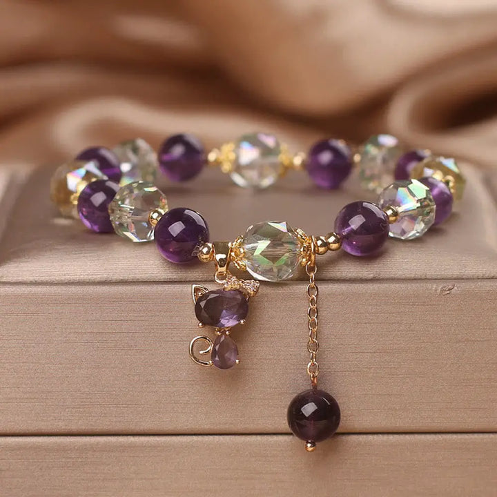 BWOOOH Amethyst White Crystal Fox Meditation Bracelet - BWOOOH - Amethyst White Crystal(Wrist Circumference: