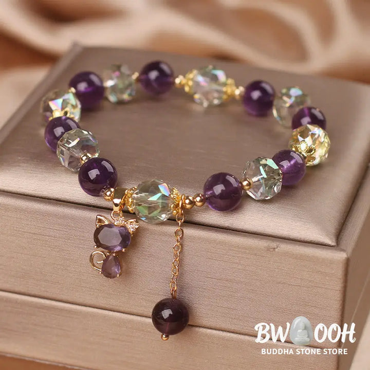 Buddha Stones Amethyst White Crystal Fox Meditation Bracelet - BWOOOH - Amethyst White Crystal(Wrist Circumference: