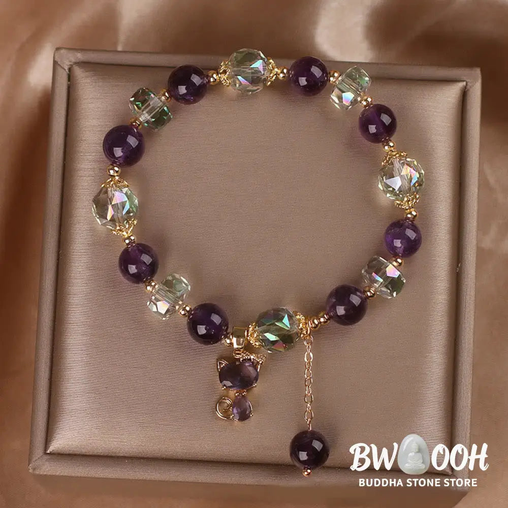 Buddha Stones Amethyst White Crystal Fox Meditation Bracelet - BWOOOH - Amethyst White Crystal(Wrist Circumference:
