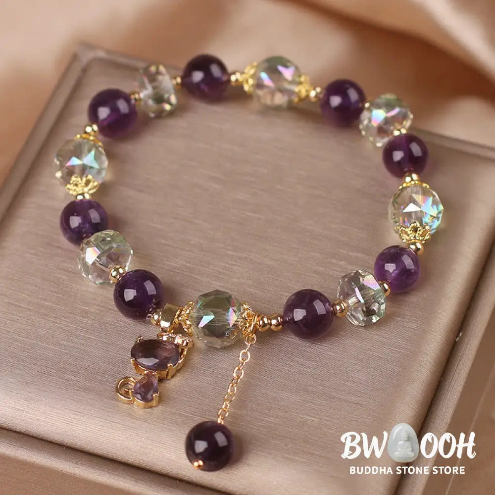 Buddha Stones Amethyst White Crystal Fox Meditation Bracelet - BWOOOH - Amethyst White Crystal(Wrist Circumference: