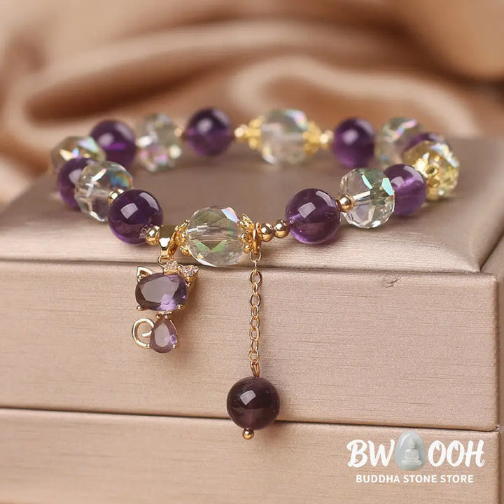 Buddha Stones Amethyst White Crystal Fox Meditation Bracelet - BWOOOH - Amethyst White Crystal(Wrist Circumference: