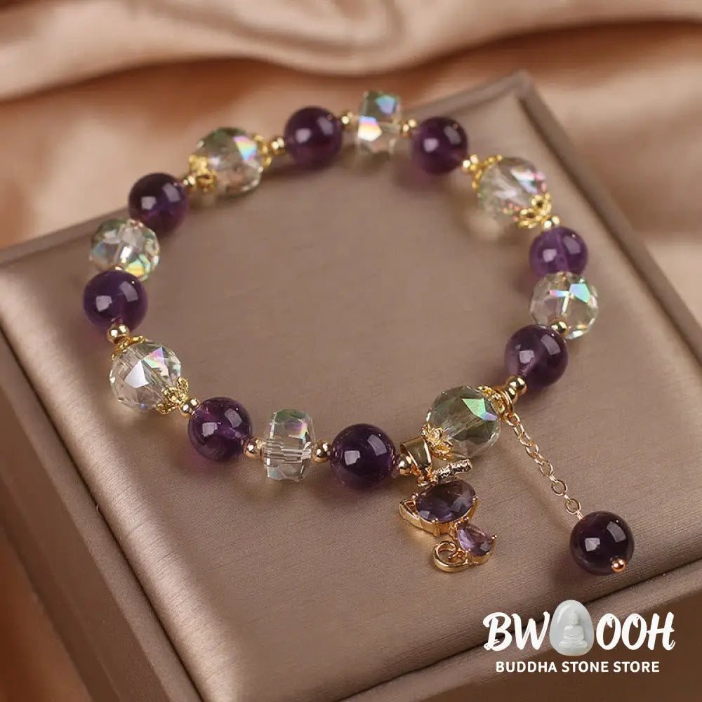 Buddha Stones Amethyst White Crystal Fox Meditation Bracelet - BWOOOH - Amethyst White Crystal(Wrist Circumference: