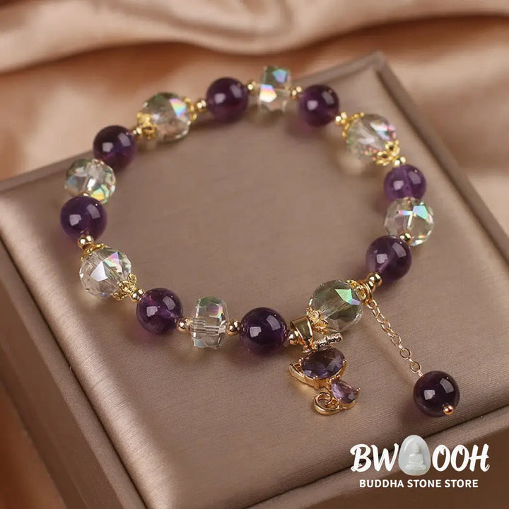 Buddha Stones Amethyst White Crystal Fox Meditation Bracelet - BWOOOH - Amethyst White Crystal(Wrist Circumference: