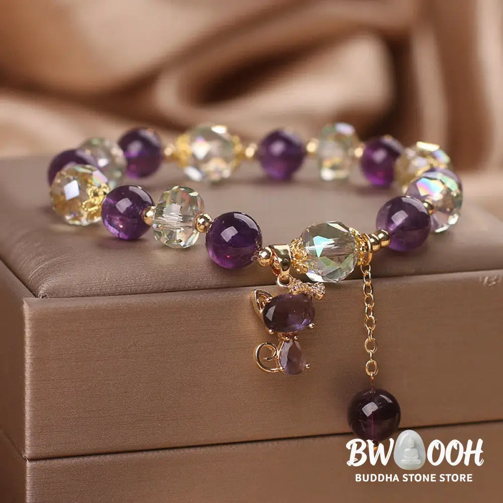 Buddha Stones Amethyst White Crystal Fox Meditation Bracelet - BWOOOH - Amethyst White Crystal(Wrist Circumference: