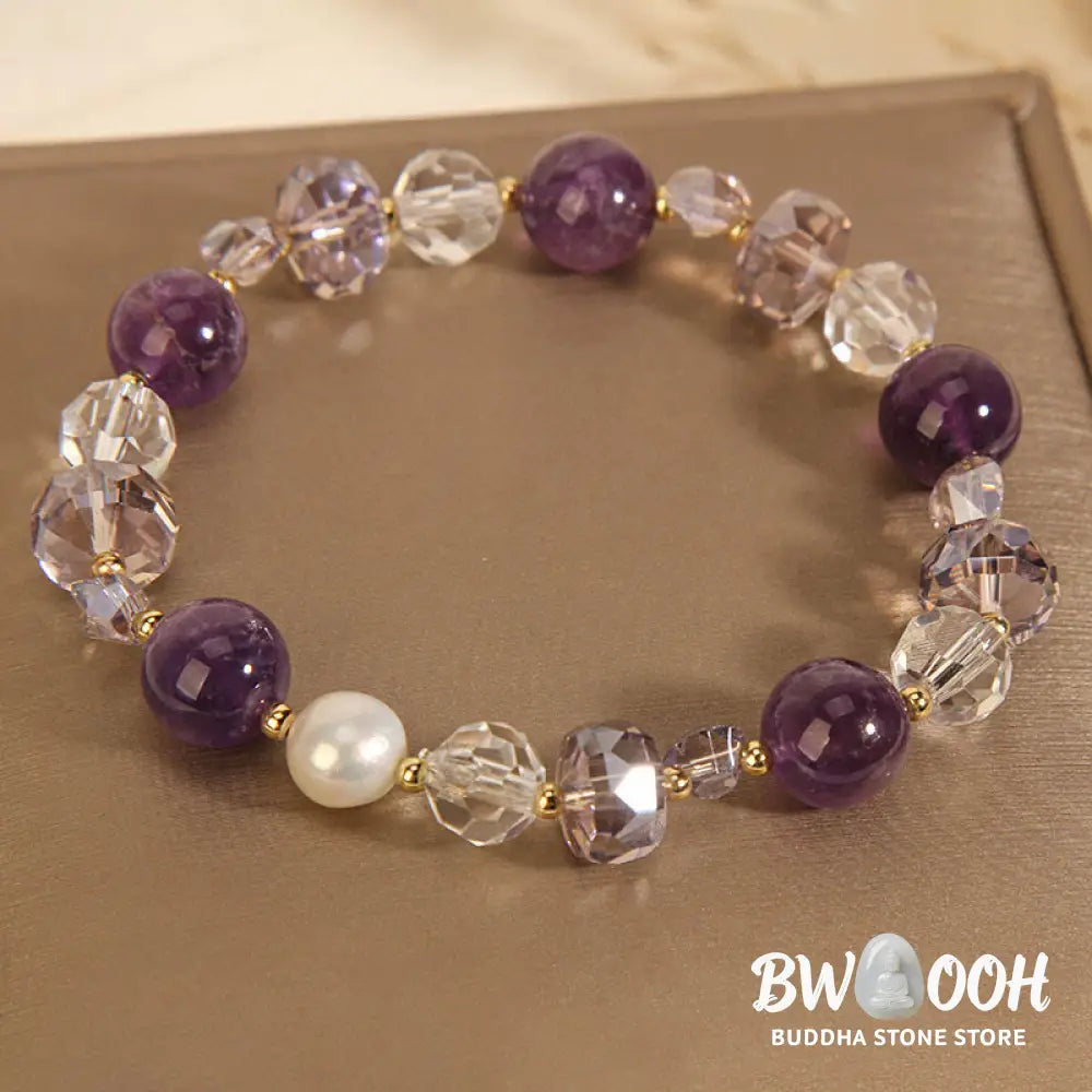 Buddha Stones Amethyst White Crystal Pearl Communication Bracelet - BWOOOH - Amethyst(Wrist Circumference: 14-16cm)