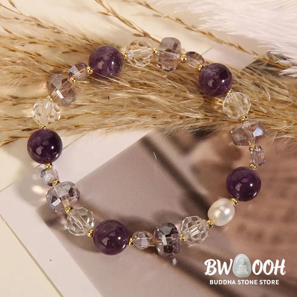 Buddha Stones Amethyst White Crystal Pearl Communication Bracelet - BWOOOH - Amethyst(Wrist Circumference: 14-16cm)