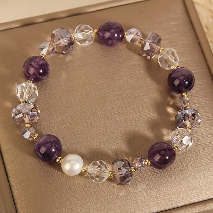BWOOOH Amethyst White Crystal Pearl Communication Bracelet - BWOOOH - Amethyst(Wrist Circumference: 14-16cm)
