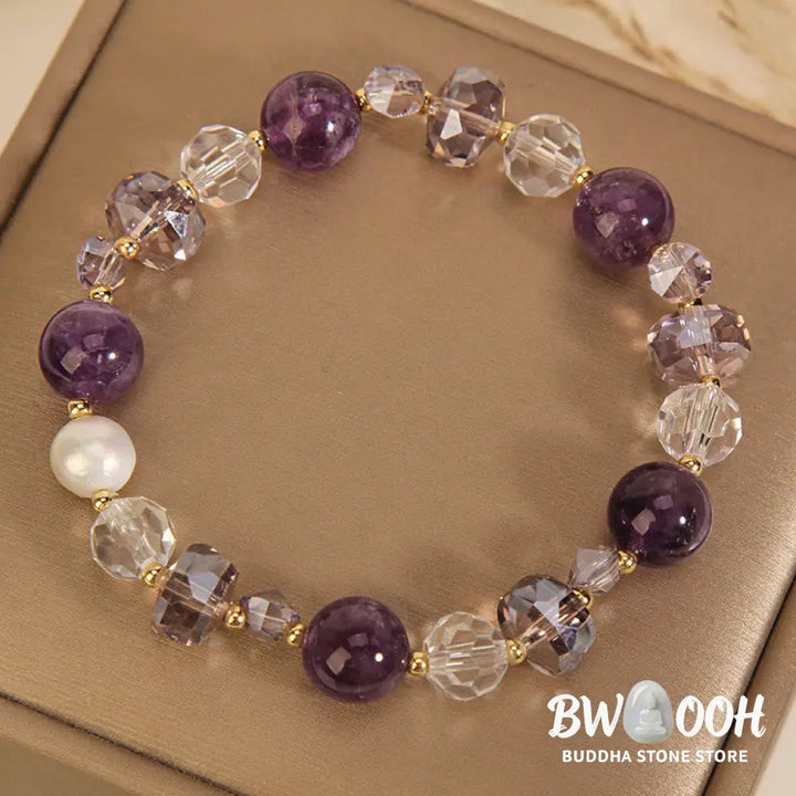 Buddha Stones Amethyst White Crystal Pearl Communication Bracelet - BWOOOH - Amethyst(Wrist Circumference: 14-16cm)