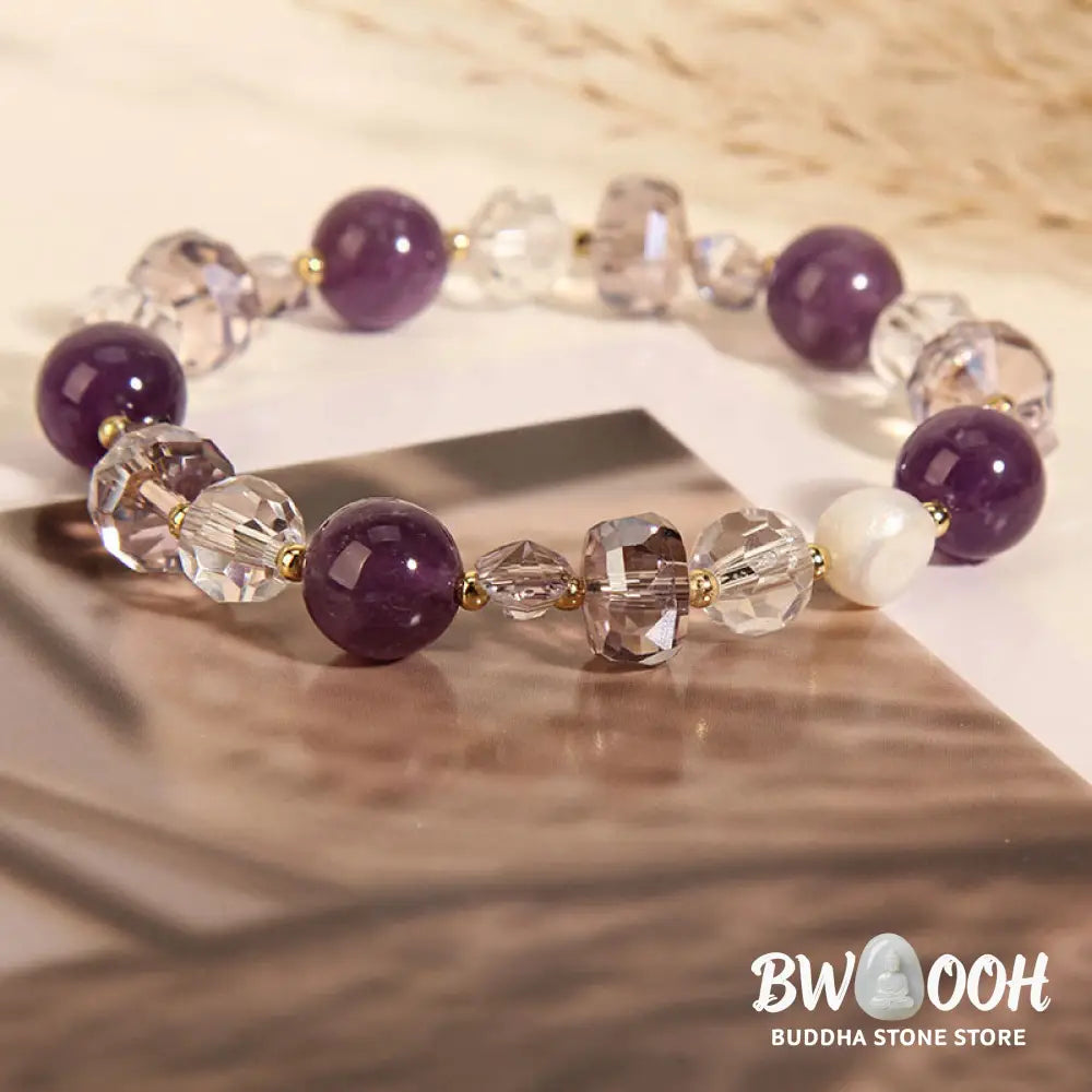 Buddha Stones Amethyst White Crystal Pearl Communication Bracelet - BWOOOH - Amethyst(Wrist Circumference: 14-16cm)