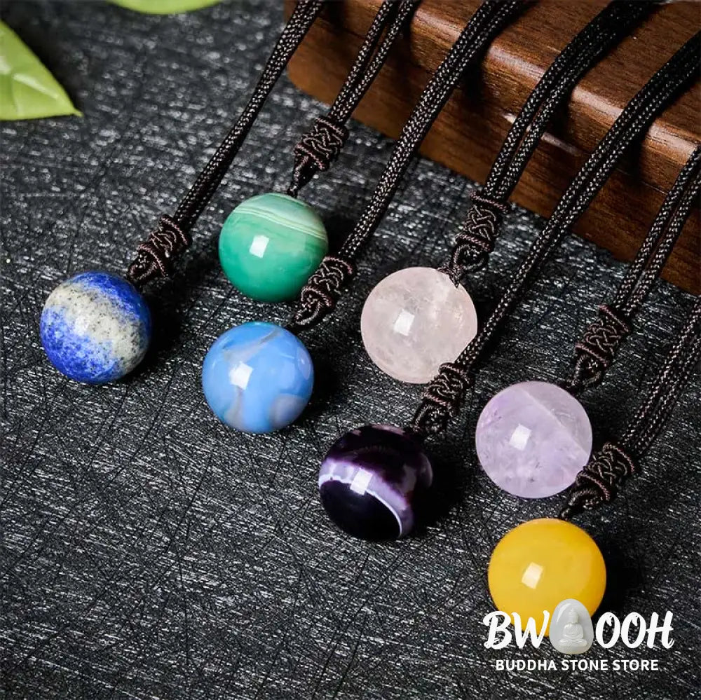 Buddha Stones Amethyst Yellow Agate Various Agate Pink Crystal Lazurite Lapis Lazuli Balance Necklace Pendant - BWOOOH