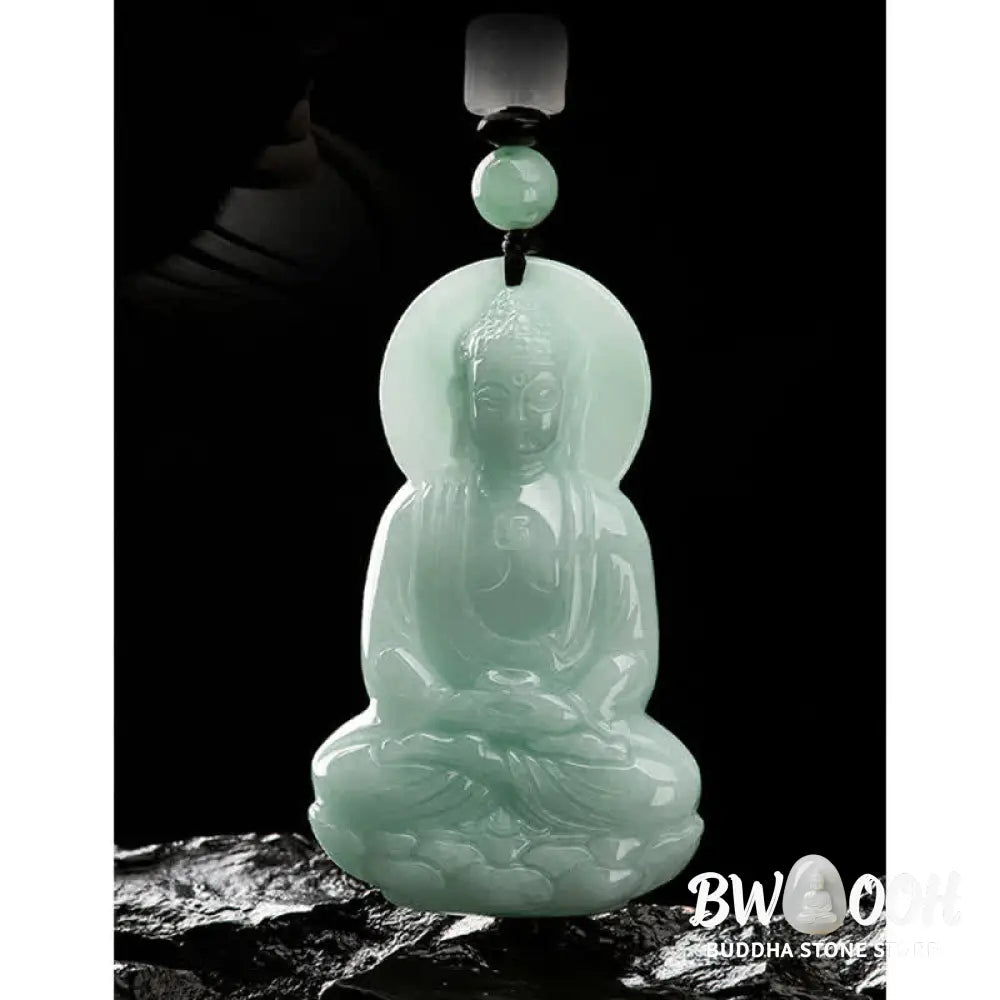 Buddha Stones Amitabha Buddha Jade Amulet Compassion String Necklace - BWOOOH - Necklaces &amp; Pendants