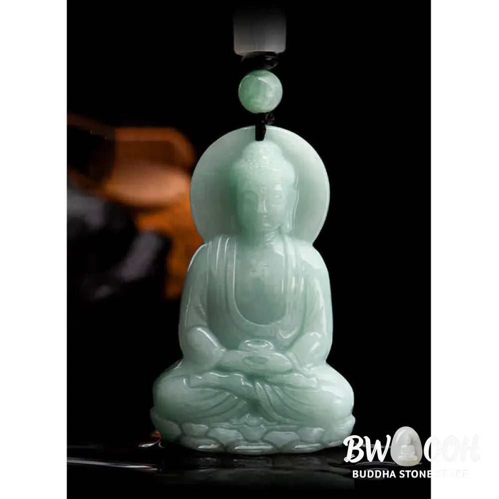 Buddha Stones Amitabha Buddha Jade Amulet Compassion String Necklace - BWOOOH - Necklaces &amp; Pendants