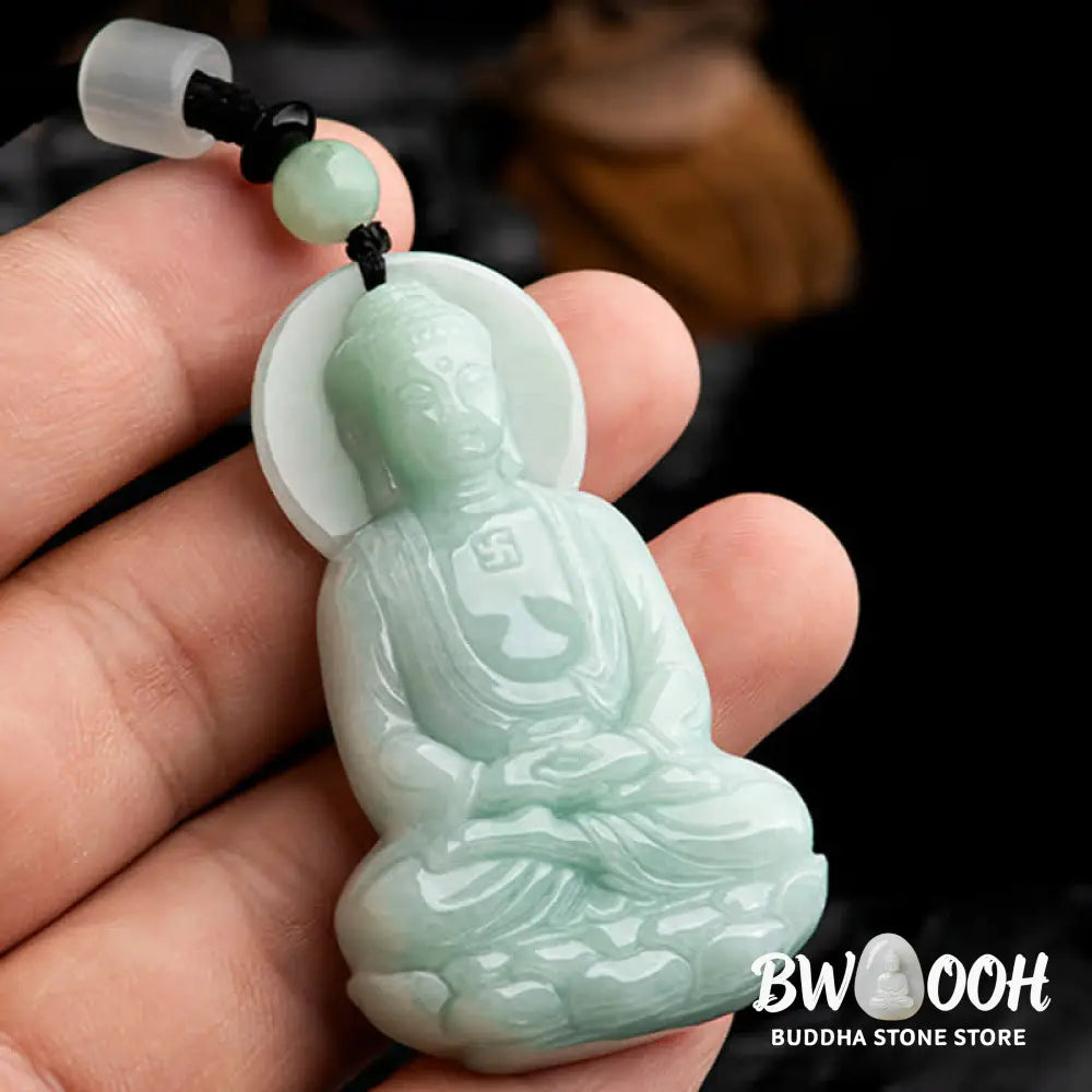 Buddha Stones Amitabha Buddha Jade Amulet Compassion String Necklace - BWOOOH - Necklaces &amp; Pendants