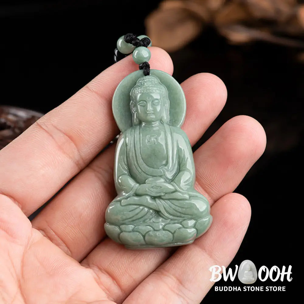 Buddha Stones Amitabha Buddha Jade Amulet Compassion String Necklace - BWOOOH - Necklaces &amp; Pendants