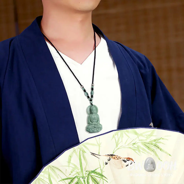 Buddha Stones Amitabha Buddha Jade Amulet Compassion String Necklace - BWOOOH - Necklaces &amp; Pendants