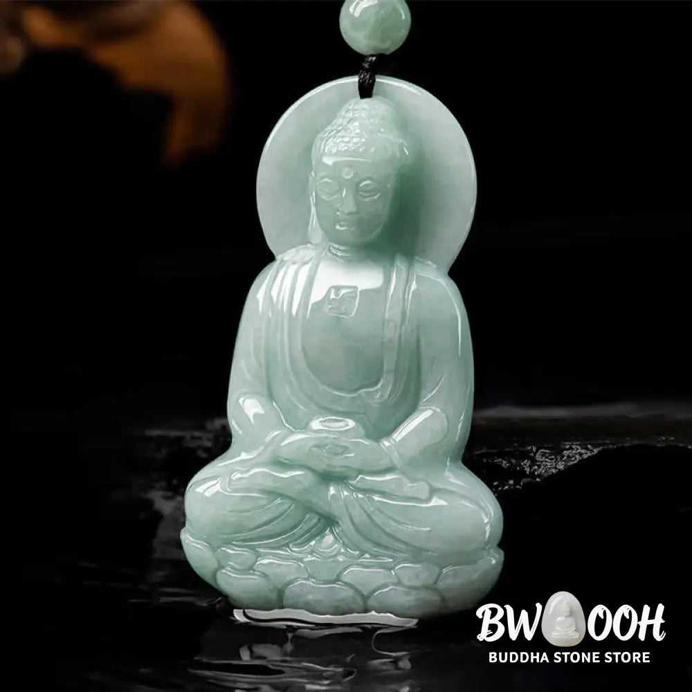 Buddha Stones Amitabha Buddha Jade Amulet Compassion String Necklace - BWOOOH - Necklaces &amp; Pendants