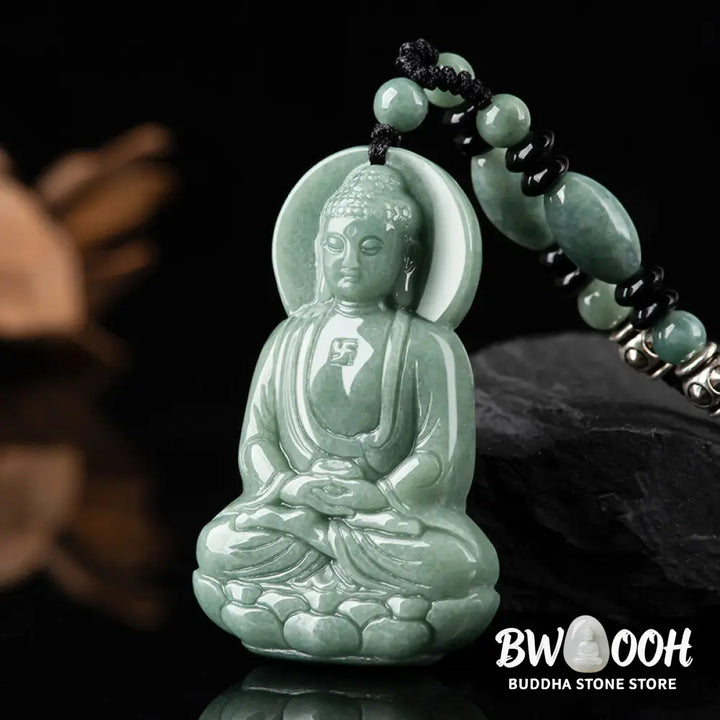 Buddha Stones Amitabha Buddha Jade Amulet Compassion String Necklace - BWOOOH - Necklaces &amp; Pendants