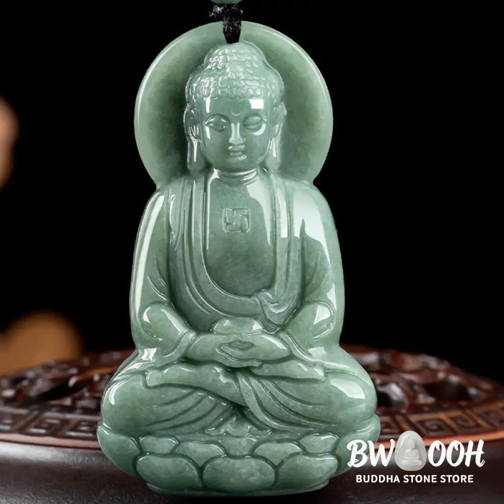 Buddha Stones Amitabha Buddha Jade Amulet Compassion String Necklace - BWOOOH - Necklaces &amp; Pendants