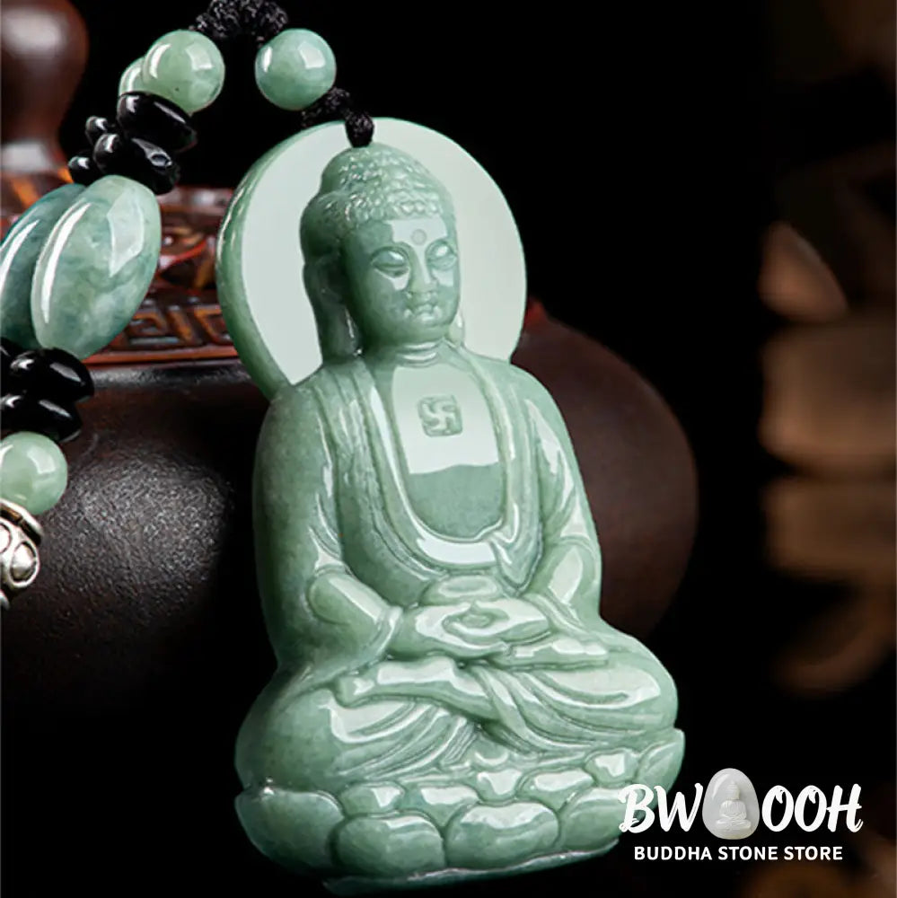 Buddha Stones Amitabha Buddha Jade Amulet Compassion String Necklace - BWOOOH - Necklaces & Pendants