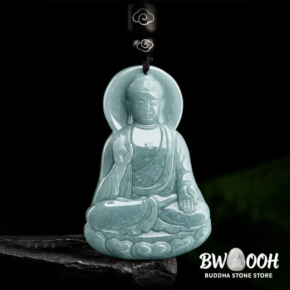 Buddha Stones Amitabha Buddha Natural Jade Lotus Amulet Compassion String Necklace Pendant - BWOOOH - Buddha