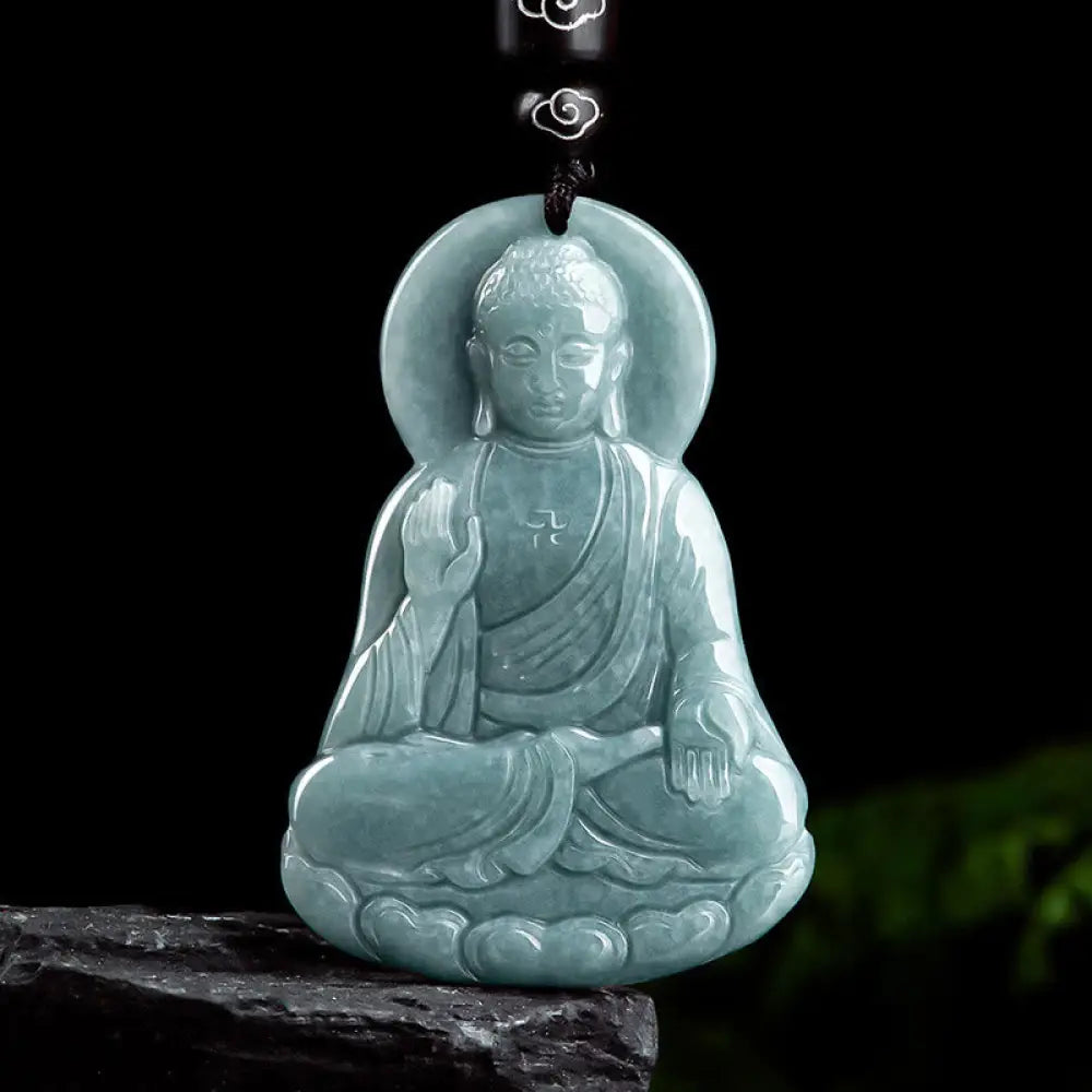 BWOOOH Amitabha Buddha natural jade lotus amulet compassion string necklace pendant