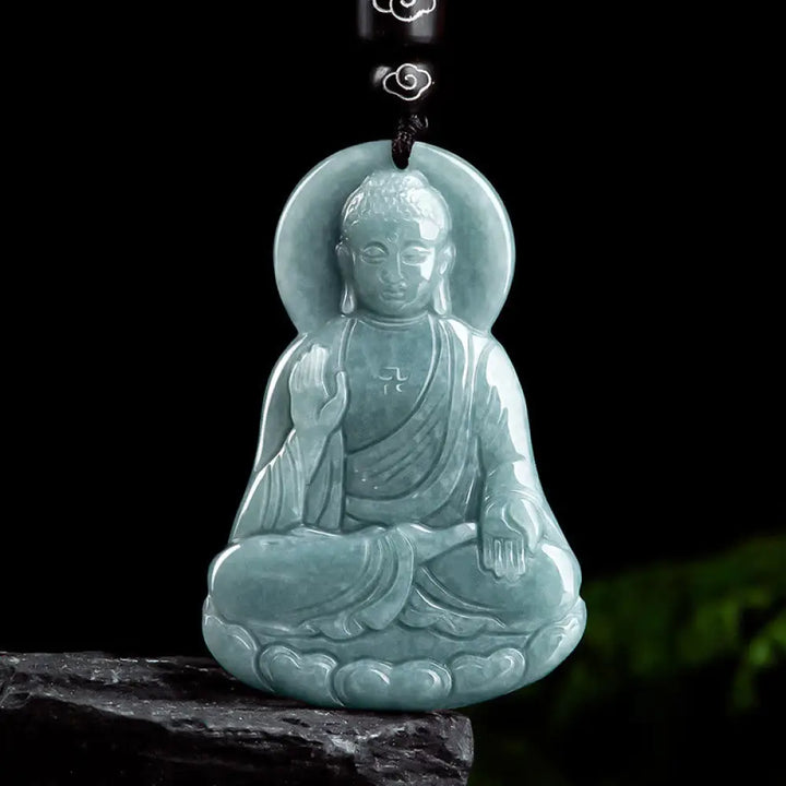 BWOOOH Amitabha Buddha natural jade lotus amulet compassion string necklace pendant