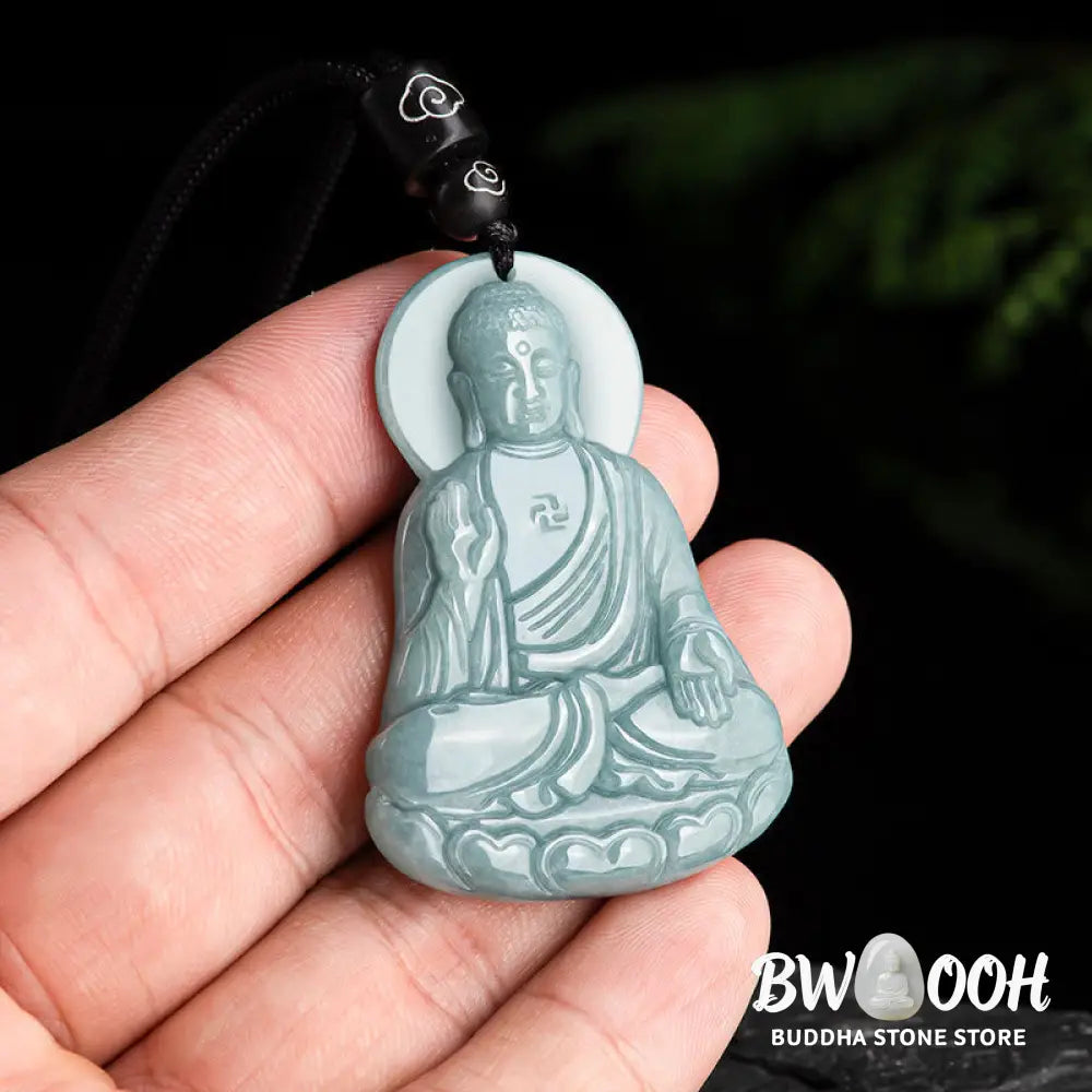 Buddha Stones Amitabha Buddha Natural Jade Lotus Amulet Compassion String Necklace Pendant - BWOOOH - Buddha