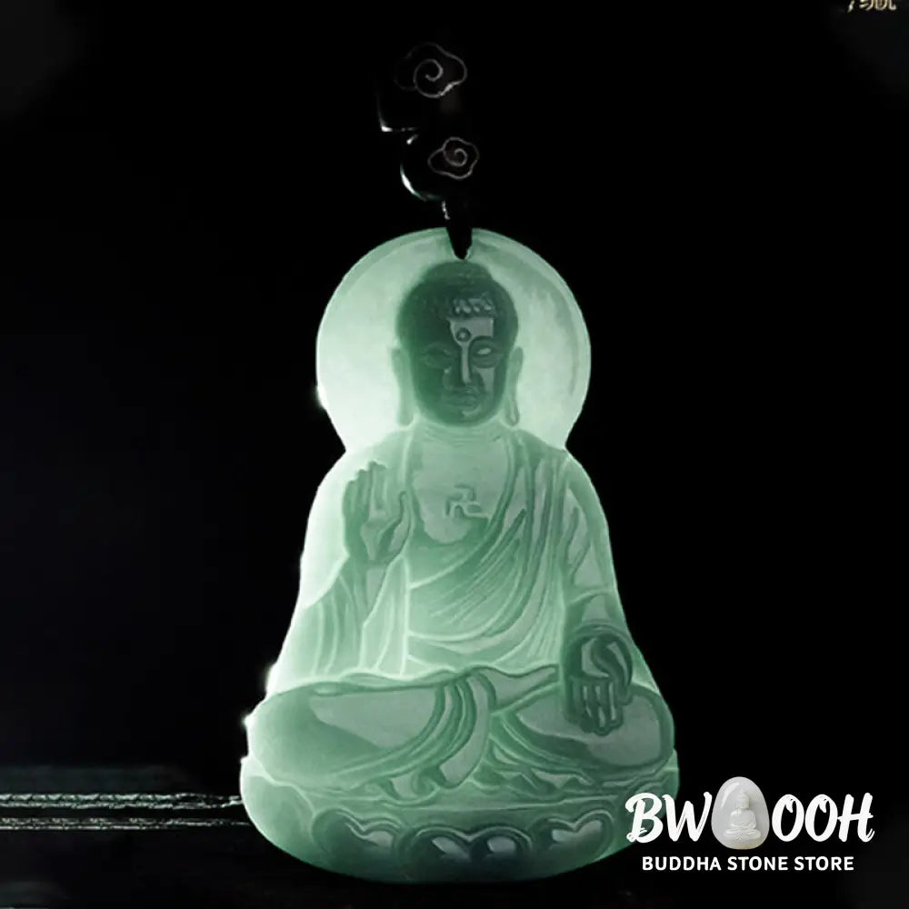 Buddha Stones Amitabha Buddha Natural Jade Lotus Amulet Compassion String Necklace Pendant - BWOOOH - Buddha