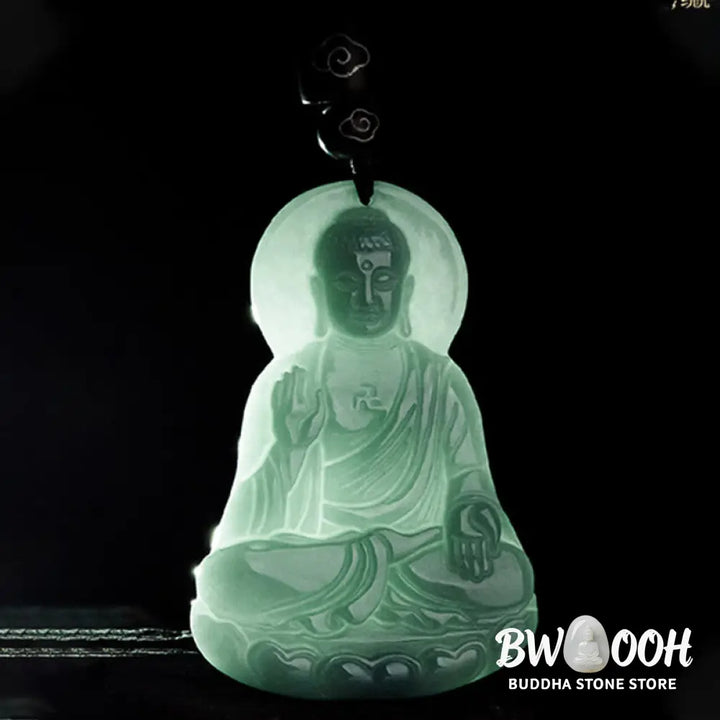 Buddha Stones Amitabha Buddha Natural Jade Lotus Amulet Compassion String Necklace Pendant - BWOOOH - Buddha