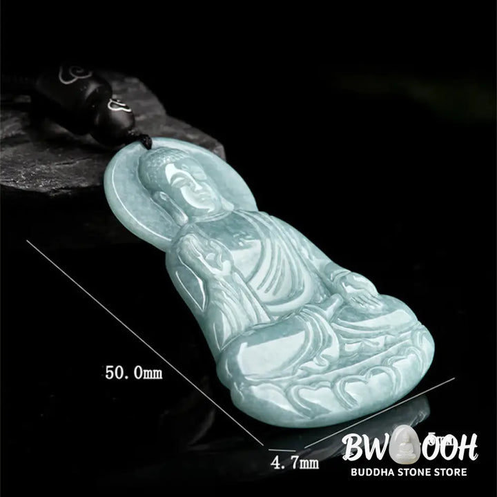 Buddha Stones Amitabha Buddha Natural Jade Lotus Amulet Compassion String Necklace Pendant - BWOOOH - Buddha