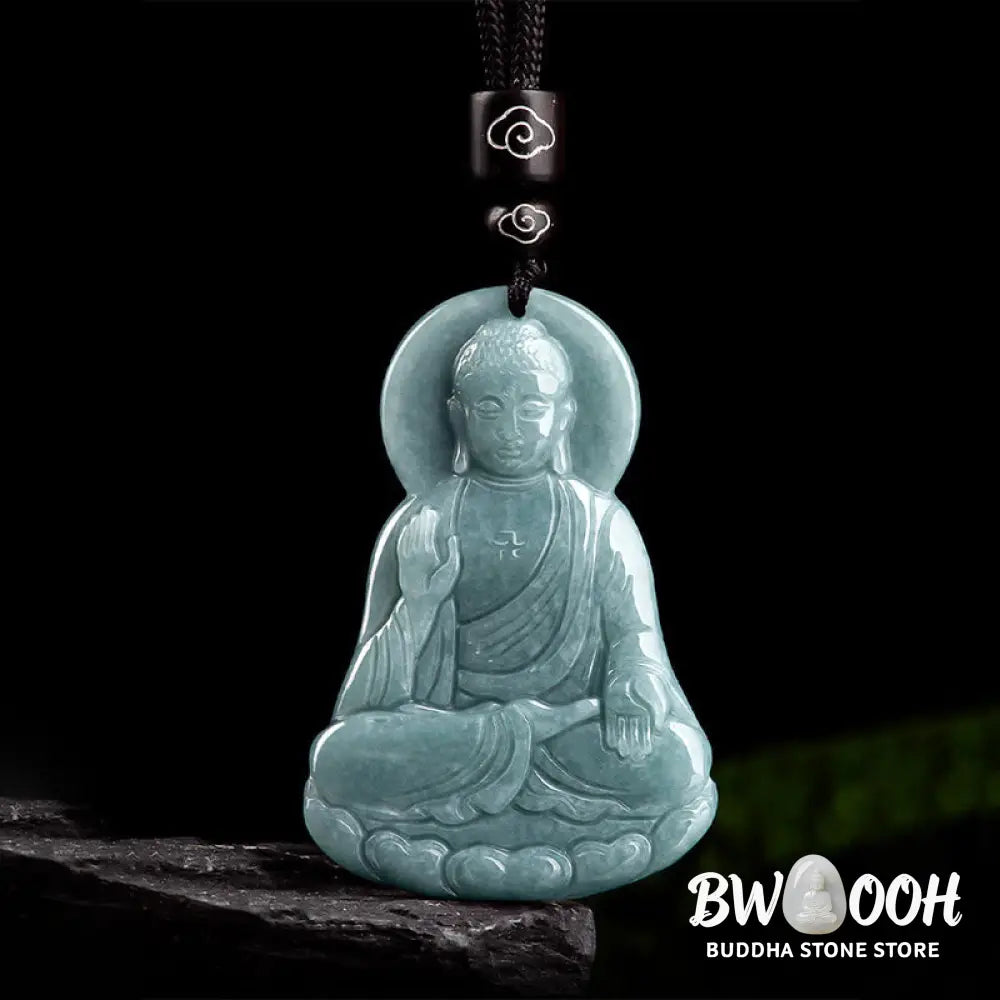 Buddha Stones Amitabha Buddha Natural Jade Lotus Amulet Compassion String Necklace Pendant - BWOOOH - Buddha