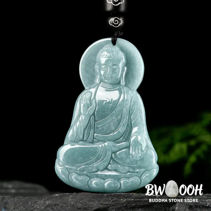 Buddha Stones Amitabha Buddha Natural Jade Lotus Amulet Compassion String Necklace Pendant - BWOOOH - Buddha