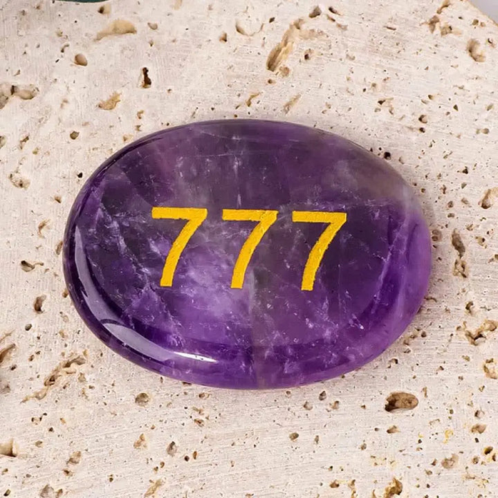 Buddha Stones Angel Numbers White Crystal Red Jasper Pink Crystal Green Aventurine Meditation Palm Stone - 777 Angel