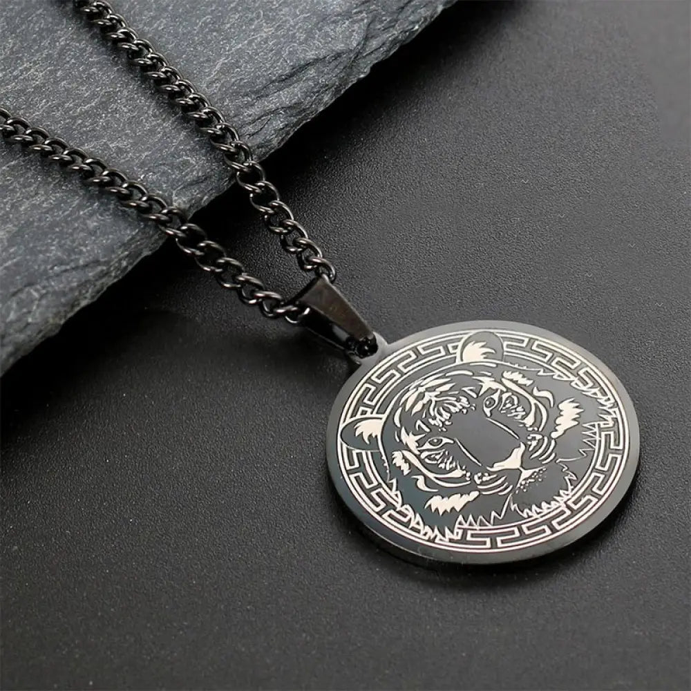 Buddha Stones Animal Titanium Steel Chain Necklace Protection Pendant - BWOOOH - Black Tiger - Necklaces &amp; Pendants