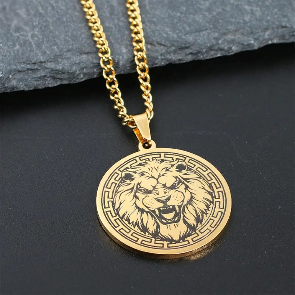 Buddha Stones Animal Titanium Steel Chain Necklace Protection Pendant - BWOOOH - Gold Lion - Necklaces &amp; Pendants